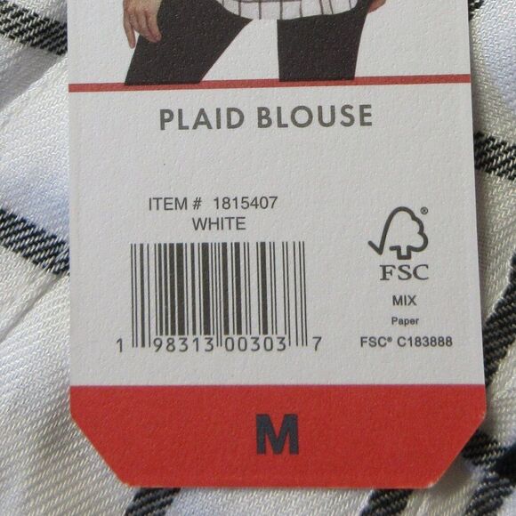 WRANGLER Ladies White Black Plaid Blouse Sz M (8-10) Popover Top Tunic Shirt NWT - Picture 8 of 13